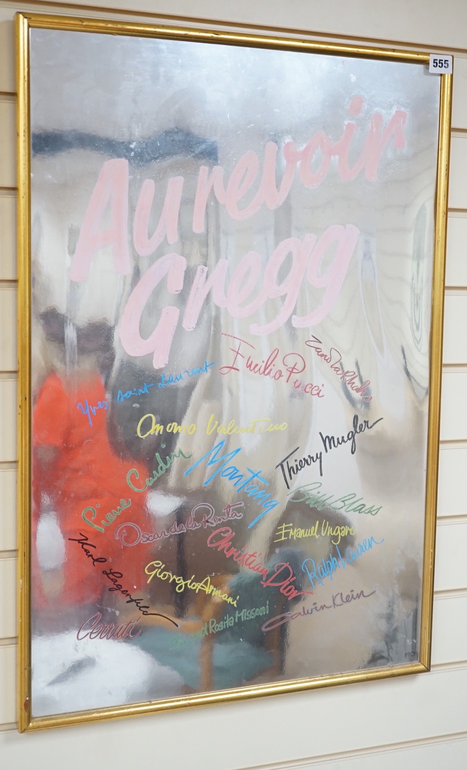 A presentation mirror ‘Aurevoir Gregg’, bearing signatures - 78 x 53cm